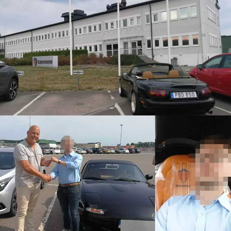 Christian von Koenigsegg avec sa femme et la Mazda MX-5. Source : Facebook