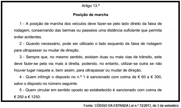 Artículo 13 Código de circulación - Posición para caminar