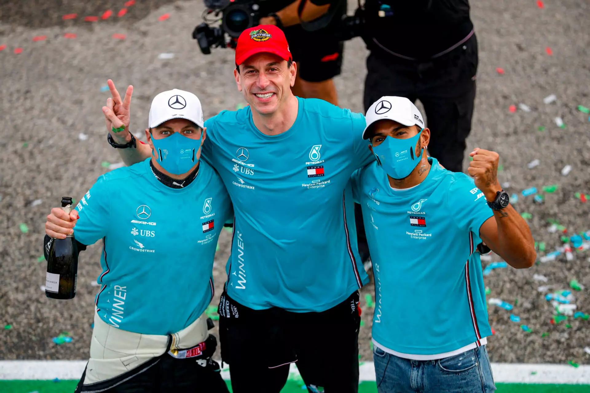 Mercedes F1 - Bottas, Hamilton i Toto Wolff