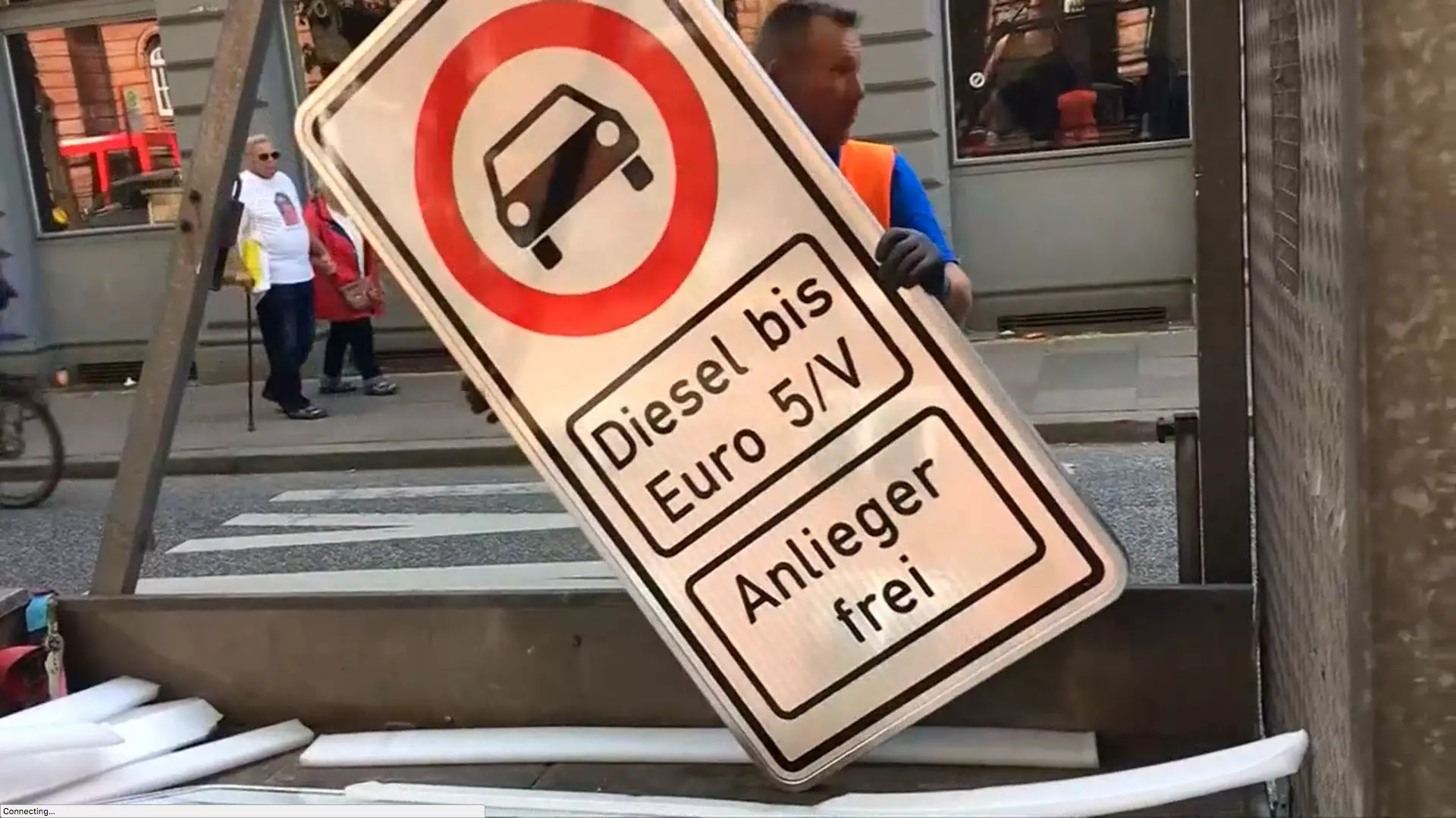 Cartel que prohibe o uso de coches diésel antes da Euro 5 en Hamburgo